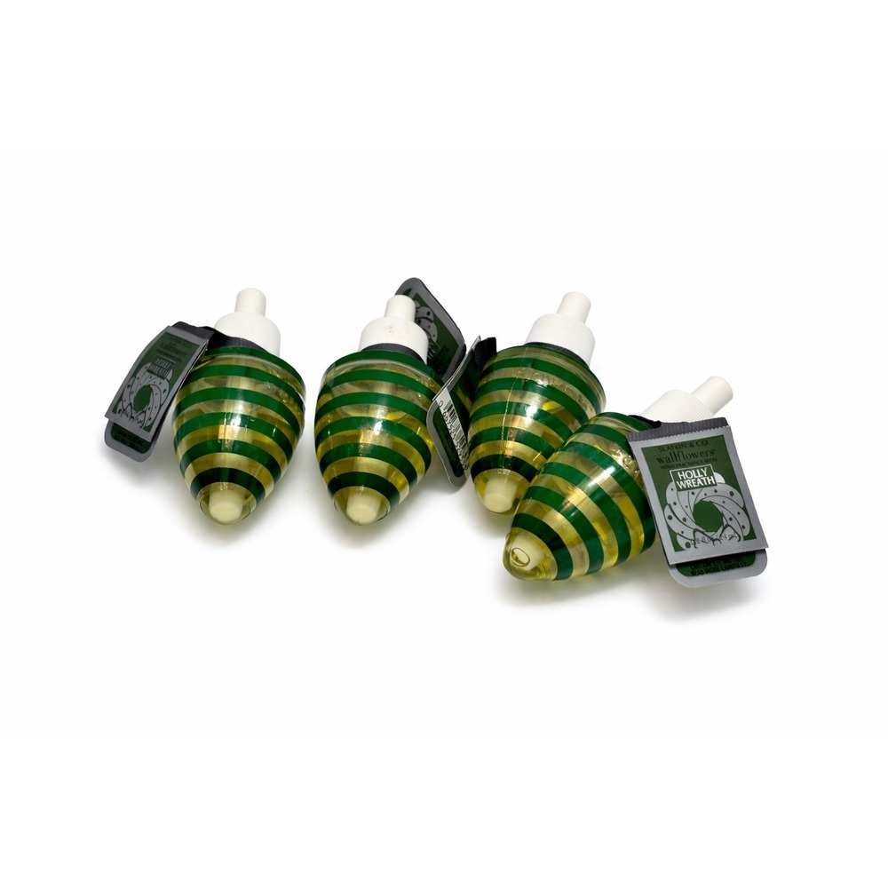 Lot of 4 Bath & Body Works Holly Wreath Decorated Wallflowers Bulbs New Slatkin